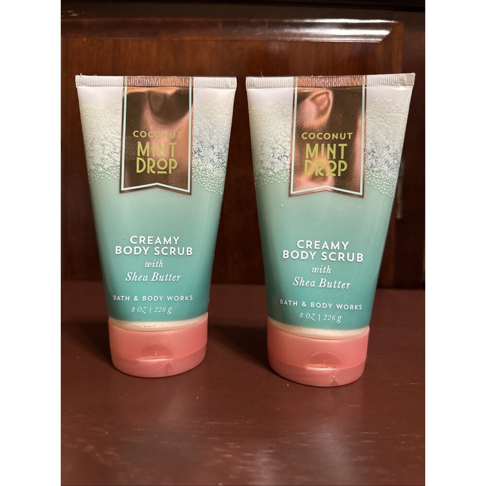 2 Bath & Body Works COCONUT MINT DROP Creamy Body Scrub Shea Butter 8 fl.oz